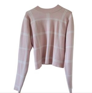 Francesca's Mi Ami Pink Plaid Sweater- Women's Size (L)